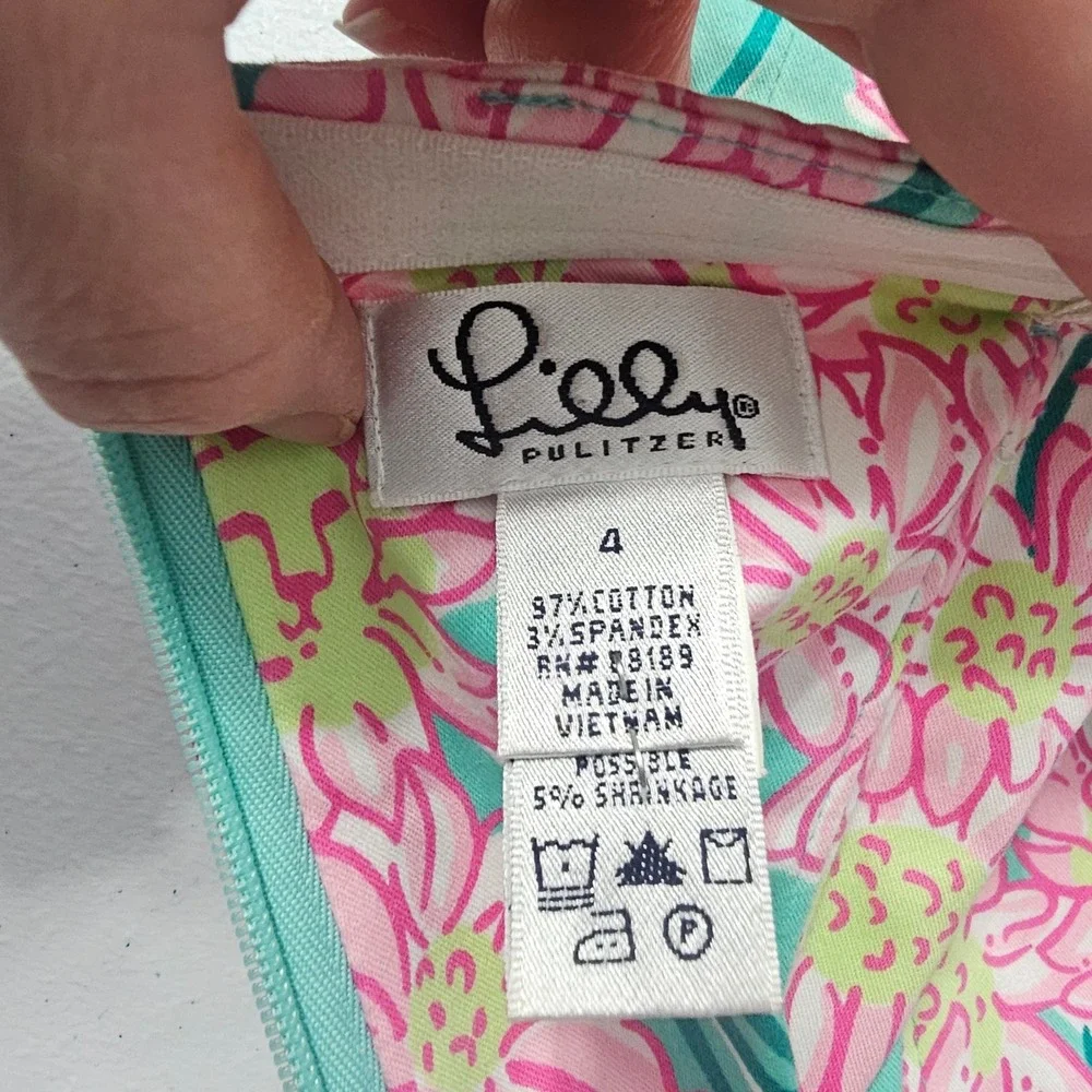 Vintage Lilly Pulitzer Strapless Floral Dress 4 Teal Pink Preppy Coastal Y2K - Picture 6 of 14